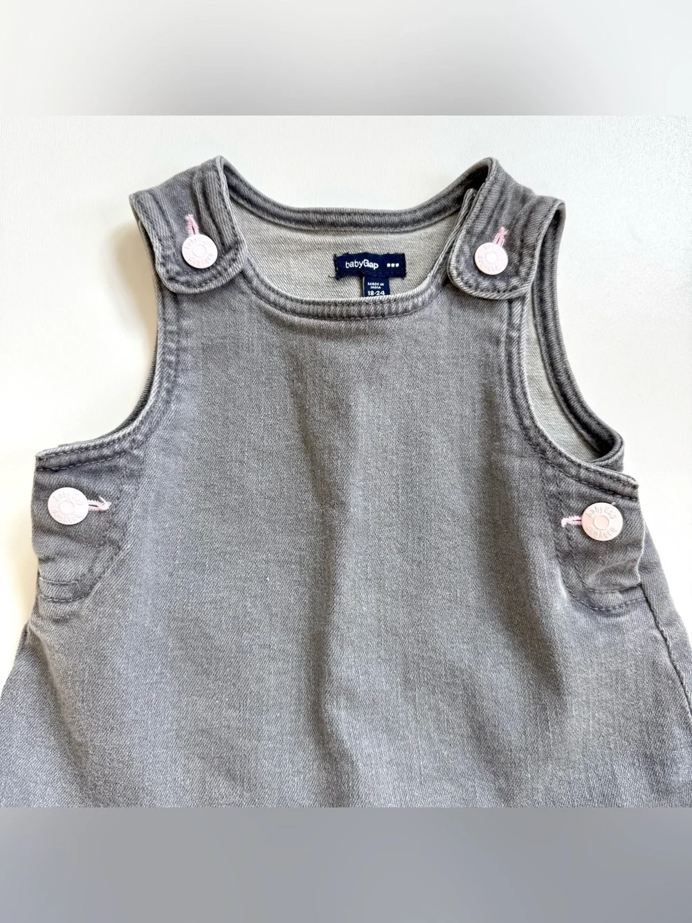 Gap Baby Gray Denim Overall Dress Girls Size 18-24 Month Ruffle